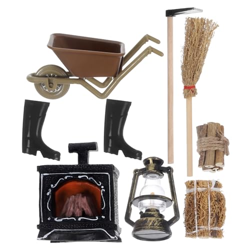 VANZACK Miniatur Puppenhaus Kamin mit Miniatur Holzscheiten Vintage Dollhouse Möbel Dekoratives Winter Zubehör für Mikro Szenen Nicht Beleuchteter Kupferkamin Puppenhaus Dekoration von VANZACK