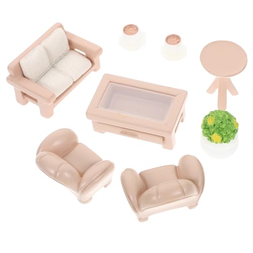 VANZACK Miniatur Puppenhaus Möbel Teilig aus Resin Realistische Kleine Sofas Couchtisch Blumentopf und Kaffeetassen Dekoratives Puppenstuben Zubehör für Kreative Spielszenen von VANZACK
