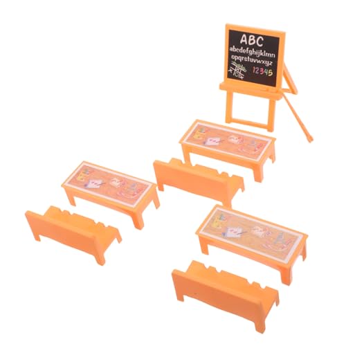 VANZACK Miniatur Schultisch mit Stuhl und Tafelelement Tragbares Stabiles Puppenhaus Klassenzimmer Zubehör für Kreatives Rollenspiel und Soziale Entwicklung von VANZACK