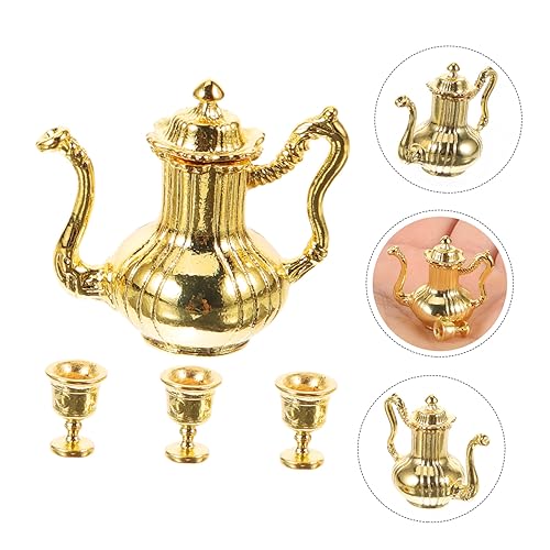 VANZACK Miniatur und Tassen Dekoratives Puppenhaus Zubehör für DIY Mini Haus Goldfarbenes Mini Tee für Puppenmöbel und Wohnkultur von VANZACK