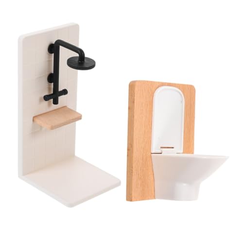 VANZACK Puppenhaus Badezimmer Miniatur Miniatur Toilette und Duschraum Realistische Langlebige Badezimmermöbel aus Holz und Kunststoff Farblich Beständig für Kreatives von VANZACK