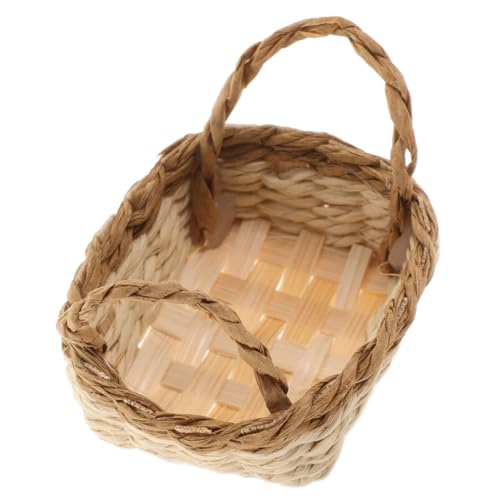 VANZACK Miniatur Korb für Puppenhaus mit Griff Handgewebter Dekorationskorb Kleiner Spielzeugkorb für Kinder Puppenhaus Zubehör für Realistische Miniaturszenen von VANZACK