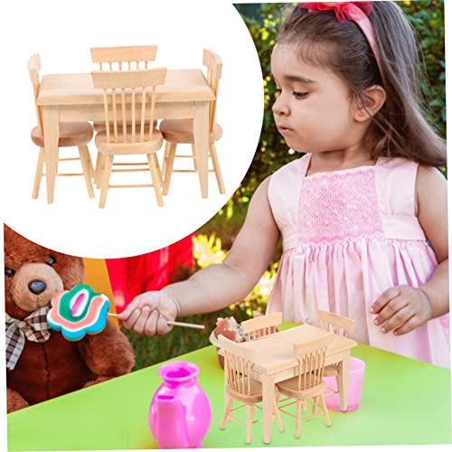 VANZACK Puppenhaus Möbel Originalholz Esszimmer Tisch und Stühle Kreative Glatte Oberfläche Realistische Dekoration für Kinderzimmer und DIY Puppenhaus Zubehör von VANZACK