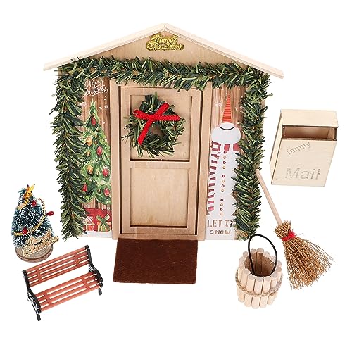 VANZACK Puppenhaus Tür Holzfarbe Miniatur Weihnachtsdekoration DIY für Puppenhaus Zubehör Charmante Bastelidee für Festliche Miniaturszene von VANZACK