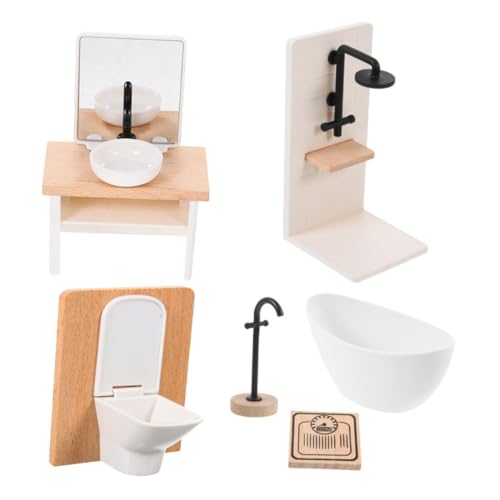 VANZACK Puppenhaus Zubehör mit Dusche Waschbecken Wc Badewanne Standarmatur Miniatur Detailliertes Mini Möbel Ornament für Puppenhaus Dekoration von VANZACK