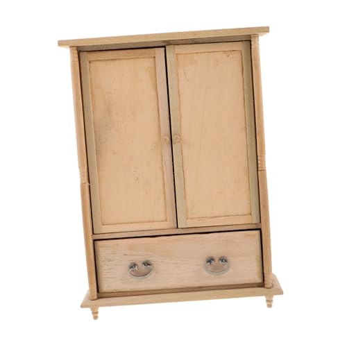 VANZACK Puppenmöbel: Miniatur-puppenschrank, Miniatur-puppenhausmöbel, Holz, Vintage-kleiderschrank Mit Doppeltür, Puppenhauszubehör, Beige von VANZACK