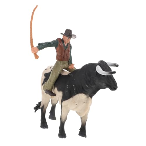 VANZACK Realistisches Bullenspielzeug Resin Cowboy und Stierfigur Stabile Dekoration für Schreibtisch und Miniaturgarten Detailreiche Western tierfiguren für Sammler und Tierfreunde von VANZACK