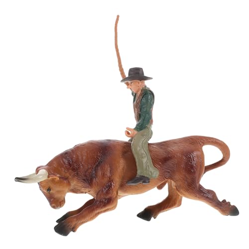 VANZACK Realistisches Bullfighting Modell mit Cowboy und Spanischem Stier Kleine Dekorative Bull Figurine Detailreiche Western Miniatur für Tisch Garten Wohnraumdeko von VANZACK