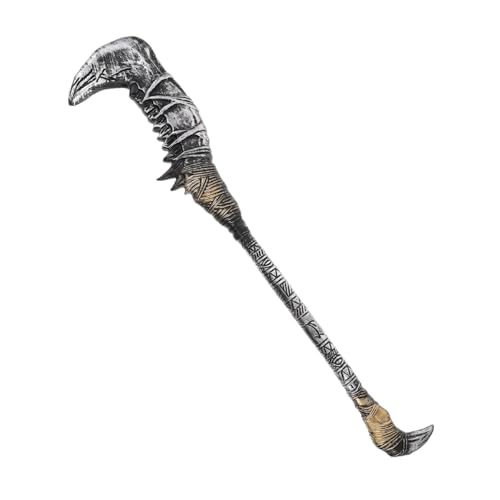 VANZACK Realistisches Requisit mit Gezackter Klinge Grim Reaper Halloween Kostüm Zubehör für Cosplay und Verkleidung Vintage Goldfarbene Kunststoff Sense für Party und Rollenspiel von VANZACK