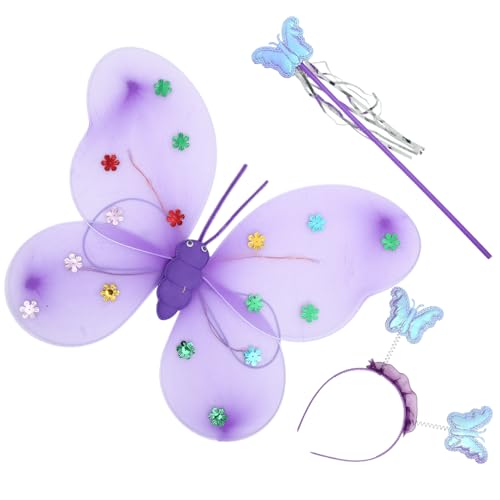 VANZACK Schmetterlingsflügel Set für Mädchen Glitzernde mit Kopfband und Zauberstab Kostüm für Karneval Cosplay Partys und Tanzaufführungen Batterie von VANZACK
