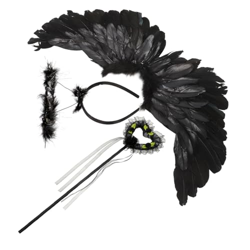 VANZACK Schwarze Engelsschwingen Kinderkostüm Teiliges Set mit Flügeln Zauberstab und Haarreif Leichte Federflügel für Karneval Halloween Cosplay und Mottoparty VANZACK Schwarze Engelsschwingen Kinderkostüm Teiliges Set mit Flügeln Zauberstab und Haarreif Leichte Federflügel für Karneval Halloween Cosplay und Mottoparty von VANZACK