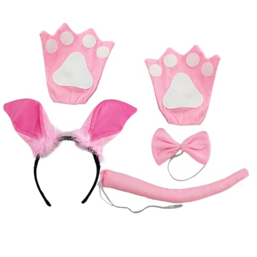 VANZACK Schwein Kostüm Set mit Weichem Pig Headband und Handschuhen Bequeme Cosplay Accessoires für Halloween Party und Bühnenauftritte Leichtes Tierkopfschmuck Set von VANZACK