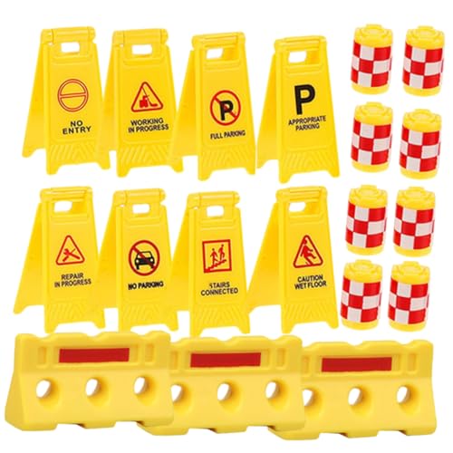 VANZACK Teiliges Verkehrszeichen Spielset aus Kunststoff mit Gelben Schutzbarrieren Englische Warnschilder Gelbe Wasserbarrieren Realistische Baustellen Verkehrssimulation für von VANZACK
