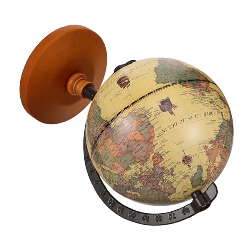 VANZACK Vintage Deko-Kugel Mit Ständer Dekorativer Schreibtisch-Kugel Aus Metall Und Holz Kleiner Weltkugel Für Büro Und Heimdekoration Kugel-skulptur-dekor Mit Englischen von VANZACK