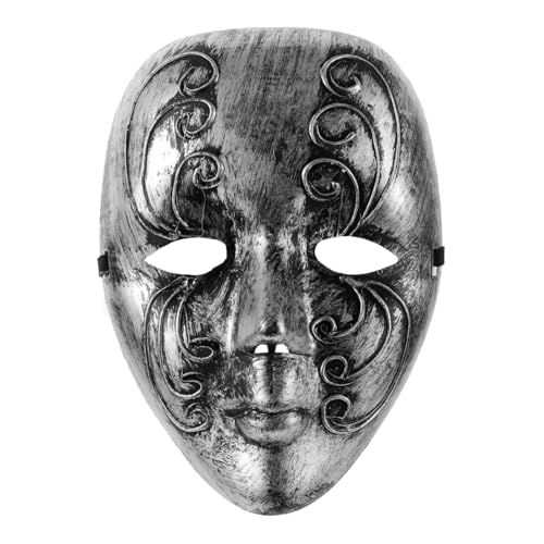 VANZACK Vintage Vollgesichtsmaske Silber Karnevalsmaske Maskenball Maske Damen Herren Halloween Kostüm Requisite Retro Design Komfortables Kunststoffmaterial für Lange Tragedauer von VANZACK