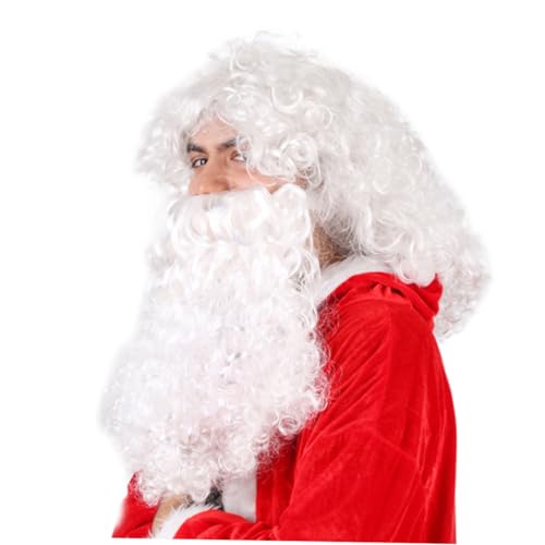 VANZACK Weißer Langer Lockiger Weihnachtsmann Perücke und Cosplay Prop für Party Kostüm Zubehör Hautfreundlich für Weihnachten und Fasching von VANZACK