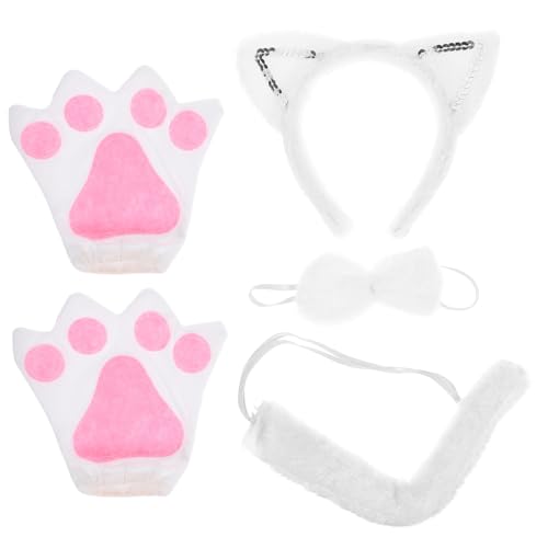 VANZACK Weißes Katzenohren stirnband mit Schleife und Weißen Handschuhen Weiches Cosplay zubehör für Halloween Karneval Bühnenauftritte und Kostümpartys von VANZACK