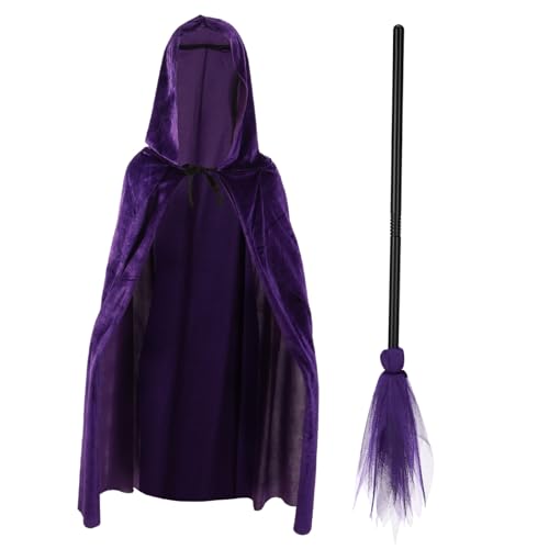 VANZACK Witch Broom und Kapuzenumhang Set Samt Hexen Kostüm Zubehör für Halloween Cosplay Party Dekoration VANZACK Witch Broom und Kapuzenumhang Set Samt Hexen Kostüm Zubehör für Halloween Cosplay Party Dekoration von VANZACK