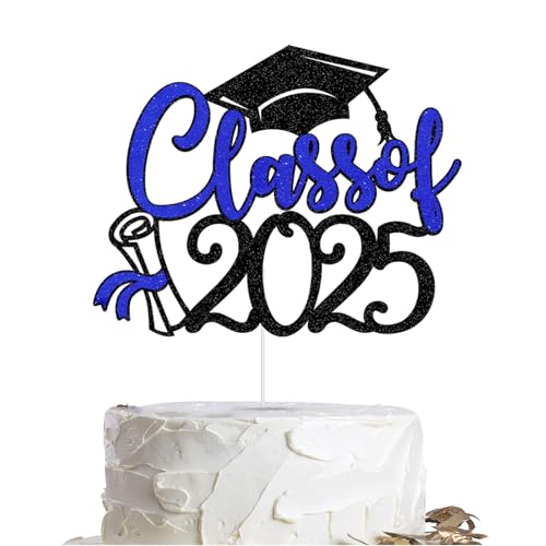 1 x blauer Glitzer-Kuchenaufsatz für Abschlussfeier, Abschlussfeier, VARACL Graduation 2025, Abschluss, Hochschule, Hochschule, Abschlussfeier, Abschlussfeier, Party-Kuchendekorationen von VARACL