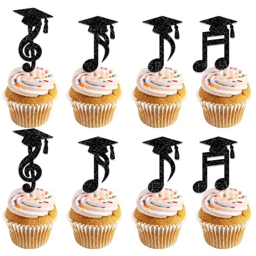 Cupcake-Topper 2025 – VARACL schwarze Glitzer-Note mit Kappen-Designs, DIY-Grad Cupcake-Dekorationen für Musikschule, Abschlussfeier, Doktorabschluss, Feier, 24 Stück Cupcake-Topper 2025 – VARACL schwarze Glitzer-Note mit Kappen-Designs, DIY-Grad Cupcake-Dekorationen für Musikschule, Abschlussfeier, Doktorabschluss, Feier, 24 Stück von VARACL