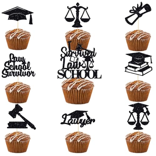 Cupcake-Topper "Law School 5,133.5 cm, 25 Stück, VARACL schwarzer Glitzer, legales Thema, Kuchendekoration mit Abschlusskappe, Halm, Waage, Designs für Klasse 2025, Anwälte, Abschlussfeier Cupcake-Topper "Law School 5,133.5 cm, 25 Stück, VARACL schwarzer Glitzer, legales Thema, Kuchendekoration mit Abschlusskappe, Halm, Waage, Designs für Klasse 2025, Anwälte, Abschlussfeier von VARACL