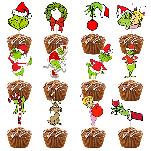 VARACL 24 Stück Grich Cupcake Toppers, Weihnachten Food Fruit Picks für Party Dessert Dekoration, Geburtstag Kuchen Dekoration, Weihnachten Party Dekorationen Supplies von VARACL