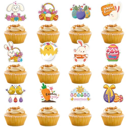 VARACL 24 x Oster-Cupcake-Topper, Kuchenaufsatz für Oster-Party-Dekoration, Eier, Hasen-Cupcake-Topper für Geburtstagsparty, Gastgeschenk, Kuchendekorationen VARACL 24 x Oster-Cupcake-Topper, Kuchenaufsatz für Oster-Party-Dekoration, Eier, Hasen-Cupcake-Topper für Geburtstagsparty, Gastgeschenk, Kuchendekorationen von VARACL