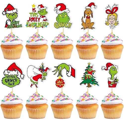 VARACL 30 Stück Grich Cupcake Topper, Grich Weihnachten Cupcake Toppers Lebensmittel Obst Picks für Grich Party Dessert Dekoration, Grich Geburtstag Kuchen Dekor, Grich Weihnachten Party VARACL 30 Stück Grich Cupcake Topper, Grich Weihnachten Cupcake Toppers Lebensmittel Obst Picks für Grich Party Dessert Dekoration, Grich Geburtstag Kuchen Dekor, Grich Weihnachten Party von VARACL