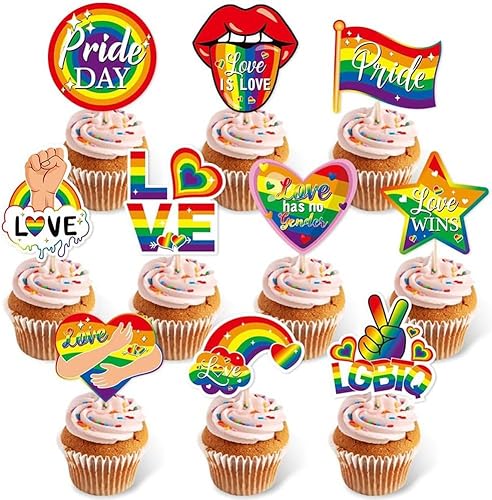 VARACL 30 Stück Pride Month Cupcake-Aufsätze, Regenbogen-Kuchenaufsatz für LGBT-Pride-Party-Dekoration, Gay-Regenbogen-Partyzubehör, Kuchendekorationen von VARACL