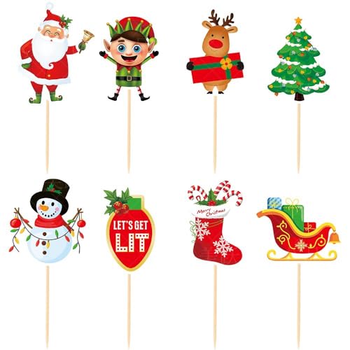 VARACL Cupcake-Topper, Weihnachtsdekoration, Weihnachtsdekoration, Weihnachtsmann, Schneemann, Rentier, Elfe, Weihnachtsbaum, Partyzubehör, Kuchendekorationen, 25 Stück von VARACL