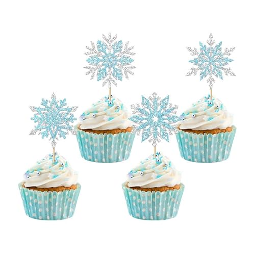 VARACL Cupcake-Topper mit Schneeflocken, doppelschichtig, glitzernd, für Weihnachten, Party, Dekoration, Babyparty, Geburtstag, Winter, Frozen, Partyzubehör, Dekoration, 24 Stück von VARACL