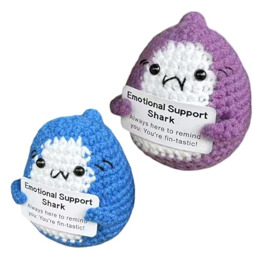 VARKAGE 2 Stück Emotional Support Shark, Gehäkelte Kuscheltiere, Positive Hai Kuscheltier, Einzigartiges Geburtstagsgeschenk für Hai-Liebhaber, Freunde, Frauen und Männer (Lila, Blau) von VARKAGE