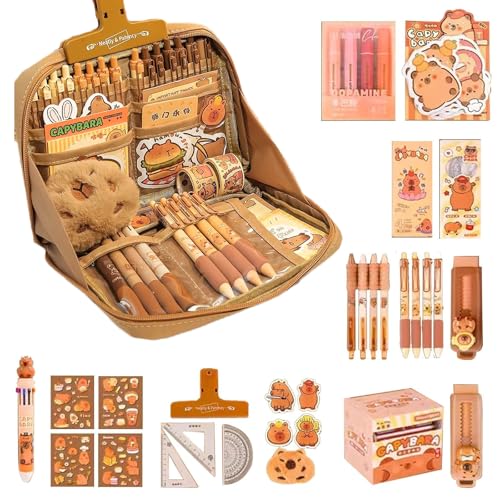 VARKAGE 51 Stück Capybara Schreibwaren Set, Capybara Stifte, Süßes Schreibwaren Geschenkset Für Kinder, Mit Stiften, Clips, Linealen Und Mehr, Federmäppchen, Für Büro, Schule, Kinder, Schüler VARKAGE 51 Stück Capybara Schreibwaren Set, Capybara Stifte, Süßes Schreibwaren Geschenkset Für Kinder, Mit Stiften, Clips, Linealen Und Mehr, Federmäppchen, Für Büro, Schule, Kinder, Schüler von VARKAGE