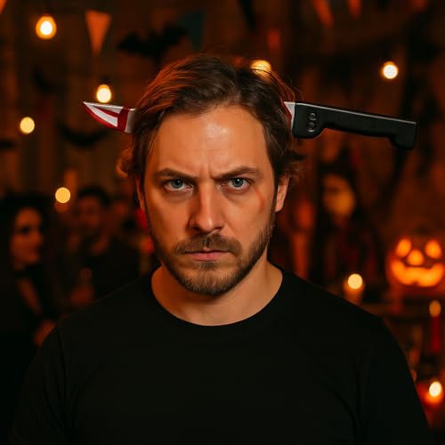 VARZI Halloween Stirnband mit blutigem Messer - Horror Haarreif für Verkleidungen, Streiche, Cosplay und Mottopartys von VARZI