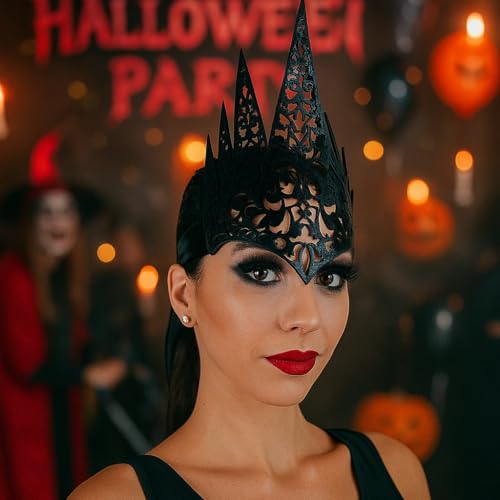 VARZI Krone mit böser Königin, schwarz, elegantes Accessoire für Kostüme, Cosplay, Halloween und Mottopartys von VARZI