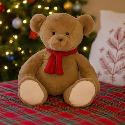 VARZI Plüschbär mit rotem Schal, weich und kuschelig, perfekt für Kinder und Weihnachtsdekorationen, 25 cm, 1956 von VARZI