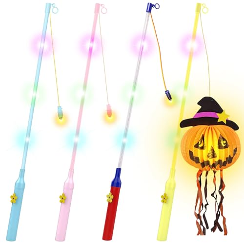 Laternenstab mit LED für St Martin, 4 mehrfarbige elektronische Led-Kinderlampenstäbe für St. Martins-Paraden, Halloween, Kinderparty von VASIN