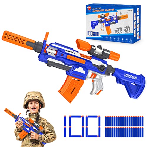 Elektrische Spielzeug Pistole für Kinder - VATOS Automatisch Blaster Gun Sniper 100 Darts mit Scope | Sniper Gewehr Einstellbare Hintere Auflage Geschenke für Jungen Mädchen 6-12 Jahre alt Kinder von VATOS