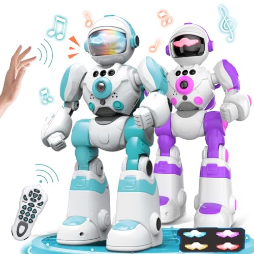 VATOS 2PCS Ferngesteuertes Roboter Spielzeug für Kinder, RC-Roboter mit Sprachwechsler und Rekorder, programmierbare Handbewegung vom Typ C zum Aufladen, Geschenk für Jungen und Mädchen von VATOS