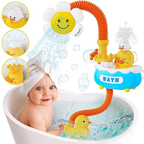 VATOS Badespielzeug ab 3 Jahre Badewannenspielzeug mit Duschkopf für Kinder ab 1-6 Jahre, 4 in 1 Bath Toy Wiederaufladbares Badespielzeug mit Sonnenblumen-Duschkopf und 3 Wassersprühdüsen von VATOS