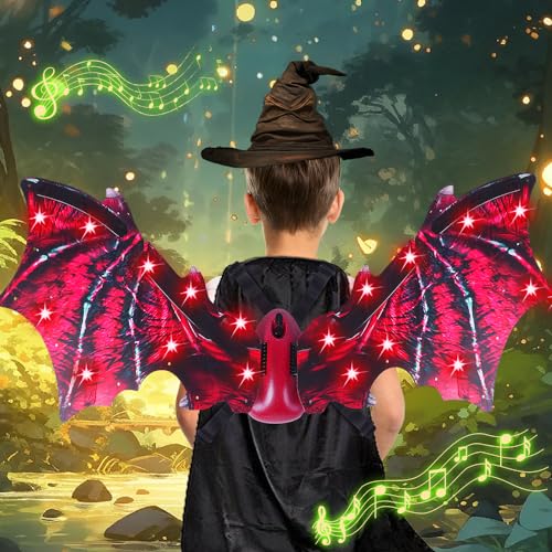 VATOS Elektrische Drachenflügel mit LED-Lichtern -Perfektes Partyzubehör für Jungen Mädchen mit beweglichen Drachenflügeln, musikalischen Effekten von VATOS