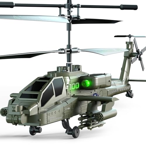VATOS Ferngesteuerte Helikopter,2.4G RC Hubschrauber mit 2 Akkus & LED-Licht mit EIN-Knopf-Start & Höhenhaltefunktion,Military Serie Indoor RC Helikopter Spielzeug für Jungen oder Anfänger ab 8 Jahre von VATOS