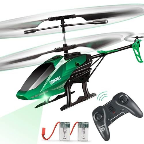 VATOS Hubschrauber Ferngesteuert, RC Helikopter Höhenlage Hobby Flugzeug mit Batterien Kreisel & LED Licht 3,5 Kanal Micro Mini Military Serie Indoor Spielzeug Geschenk für Jungen Erwachsene von VATOS