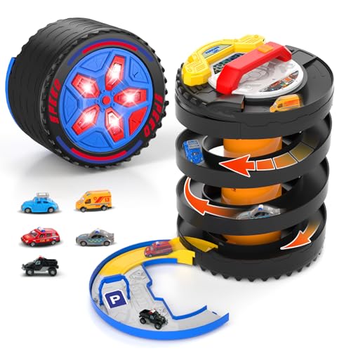 VATOS Reifen-Spielzeug & Rennbahn-Turm, 2-in-1 Spiral-Rennstrecke mit 5 Rennwagen, Reifenspielzeug mit Licht & Sound, Geschenk für Kinder, Jungen und Kleinkinder im Alter von 3 4 5 6 Jahren von VATOS
