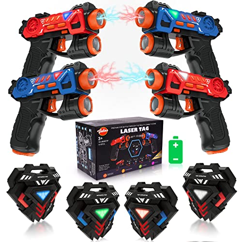 VATOS Laser Tag Guns Set, Infrarot, Mini, mit Abzeichen 4 Pack, 4 Spieler Indoor Outdoor,Gruppe Aktivität Spaß Spielzeug für Kinder Alter 4 5 6 7 Jungen Mädchen von VATOS