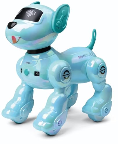 VATOS Neuer Intelligenten Roboterhund mit 2 wiederaufladbaren Batterien,17 Interaktiven Funktionen,Singendem Tanzendem Programmierbaren RC Roboter Hund Spielzeug für Kinder 3-12 Jahren Blau von VATOS