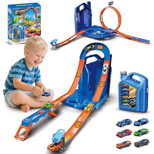 VATOS Rennauto Spielzeug Kraftstofftank Rennstrecke für Kinder, 2-in-1 Modus Autorennbahn mit 6 Spielzeugautos & Speed-Launcher, Aufbewahrungs-Stuntbox Strecke Geschenk für Jungen ab 3 4 5 6 Jahren VATOS Rennauto Spielzeug Kraftstofftank Rennstrecke für Kinder, 2-in-1 Modus Autorennbahn mit 6 Spielzeugautos & Speed-Launcher, Aufbewahrungs-Stuntbox Strecke Geschenk für Jungen ab 3 4 5 6 Jahren von VATOS