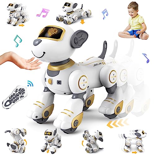 Vatos Roboter Hund Kinder Ferngesteuerter Spielzeug - Interaktiver Anfassen und Folgen Roboterhund mit 17 Funktionen, programmierbarer Tanz Musik RC Hund Roboter Spielzeug für Mädchen 3-12 Jahren von VATOS