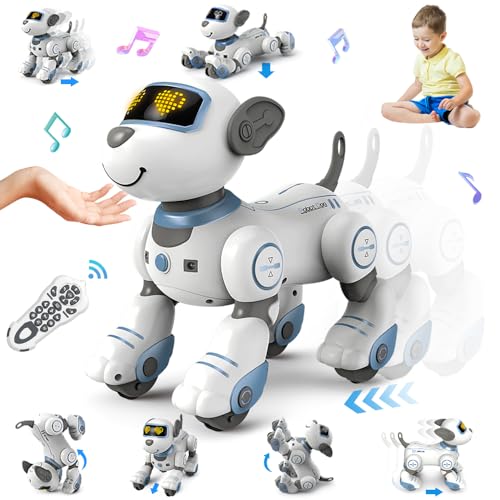 VATOS Roboter Hund Kinder Ferngesteuerter Spielzeug - Interaktiver Anfassen und Folgen Roboterhund mit 17 Funktionen, programmierbarer Tanz Musik RC Hund Roboter Spielzeug für Mädchen 3-12 Jahren von VATOS