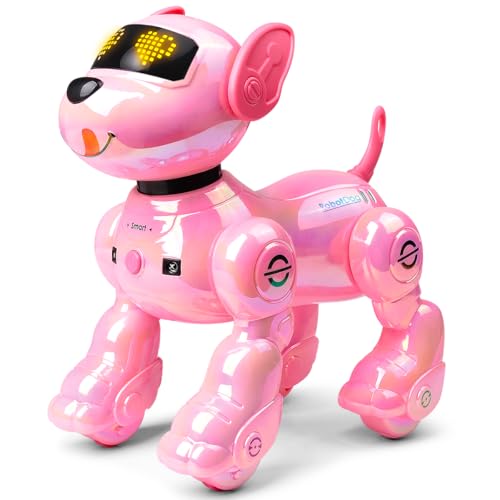 VATOS Ferngesteuerte Roboter Hund Kinder mit 2 Batterien,Programmierbarer Roboterhund mit 17 Interaktiven Funktionen,Singende Tanzende Laufender Roboterhund Spielzeug Geschenk für Mädchen 3-12 Jahren von VATOS